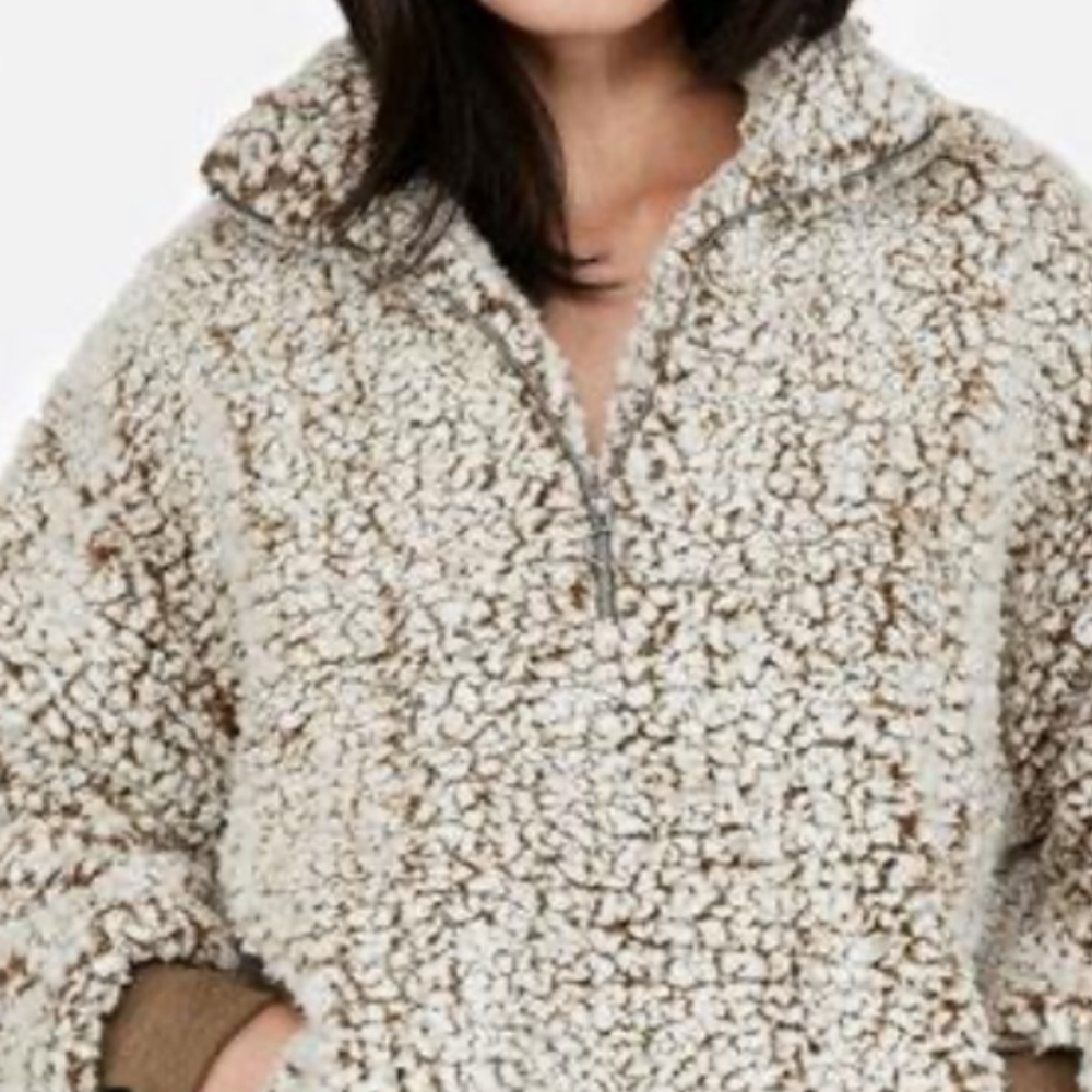 Express Olive Sherpa pullover NWT